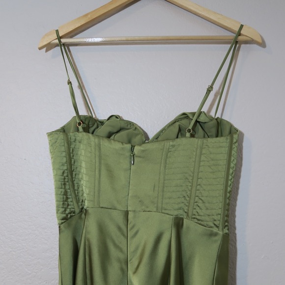 House of CB Myrna Olive Corset Satin Slip Dress Timeless Elegant - Picture 7 of 14